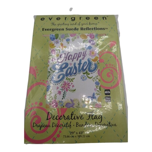 Evergreen Suede Reflections Happy Easter Flag 29" X 43" Eggs Bunny Butterfly - Picture 1 of 7